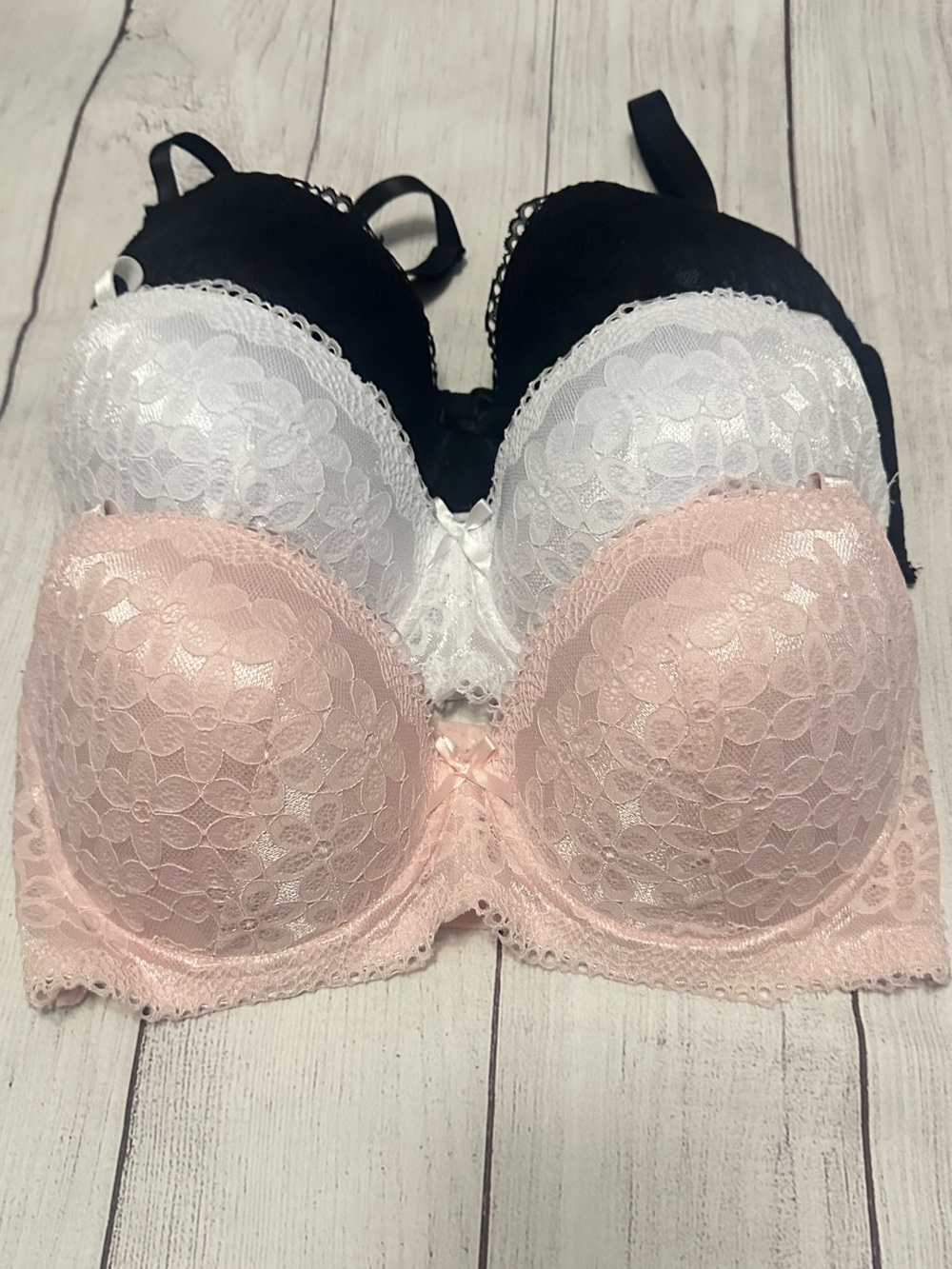 Lace Push-Up Bra Set - Black, White & Blush